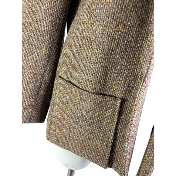 Vintage 70s Century Boston Tweed Wool Blazer Brown Open Front Heritage Academia - Picture 4 of 13